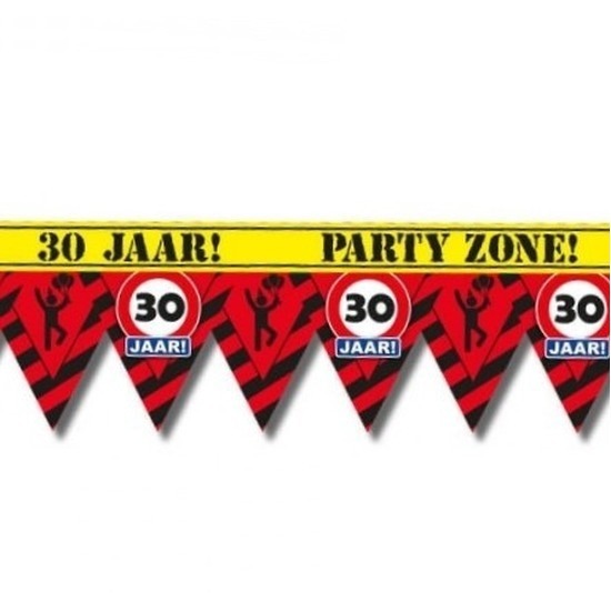 30 jaar party tape/markeerlint waarschuwing 12 m versiering