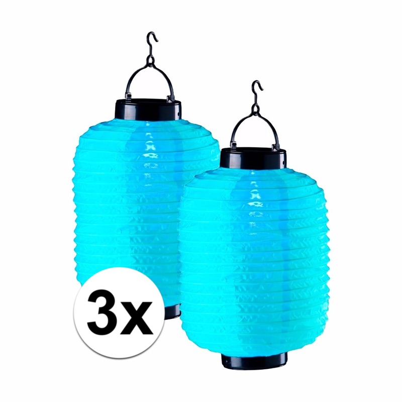3x blauwe solar lampionnen 35 cm