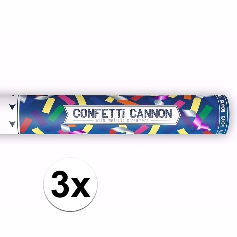 3x Confetti kanon metallic kleuren mix 40 cm