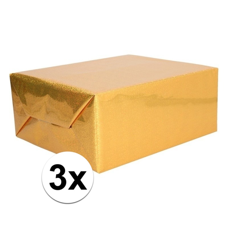 3x Holografische goud metallic folie - inpakpapier 70 x 150 cm