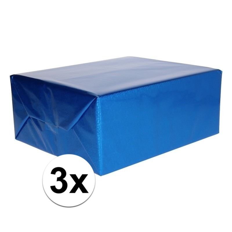 3x holografische metallic blauw folie - inpakpapier 70 x 150 cm