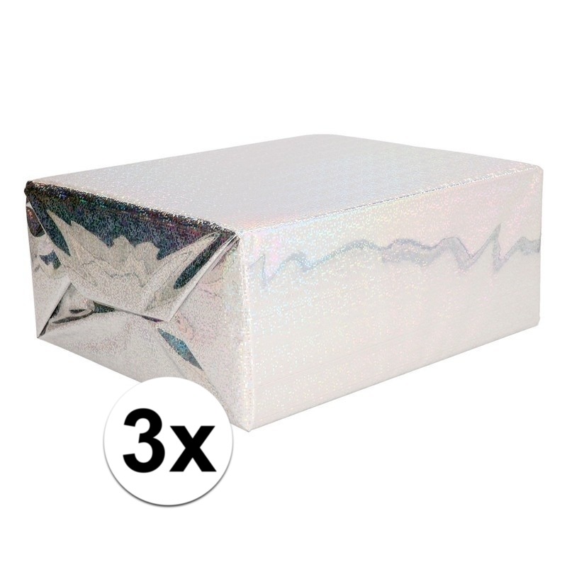 3x Holografische zilver metallic folie - inpakpapier 70 x 150 cm
