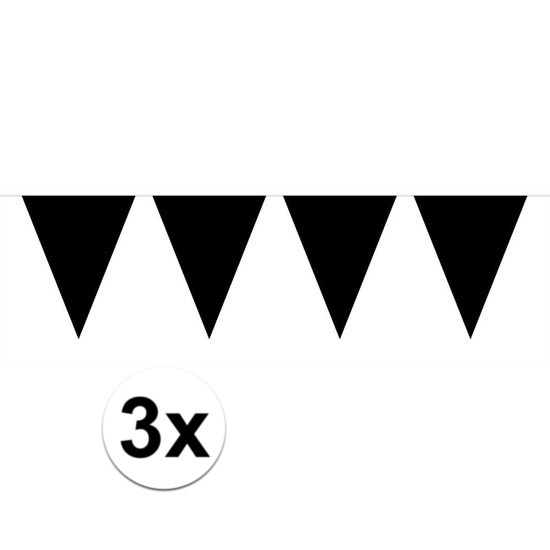 3x Mini vlaggenlijn - slinger verjaardag versiering zwart