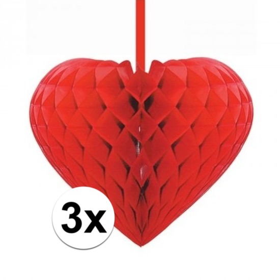 3x Rode decoratie hartjes versiering 15 cm