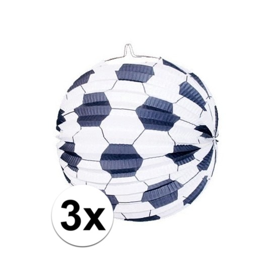 3x stuks Voetbal thema versiering lampionnen van 24 cm