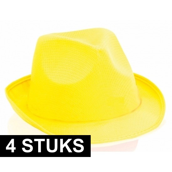 4x Gele trilby verkleed hoedjes voor volwassenen