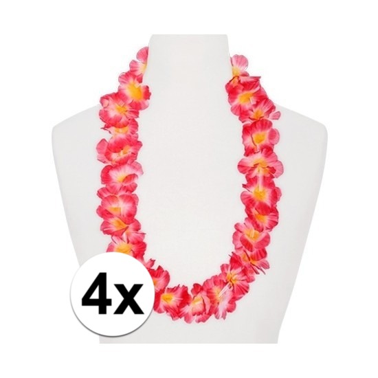 4x Hawaii kransen roze/oranje