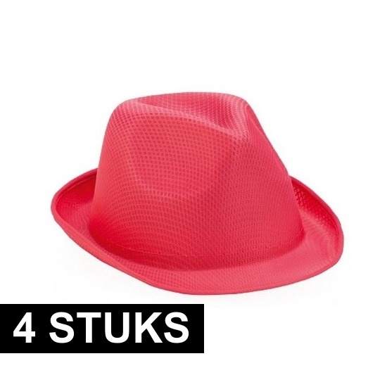 4x Roze trilby verkleed hoedjes voor volwassenen