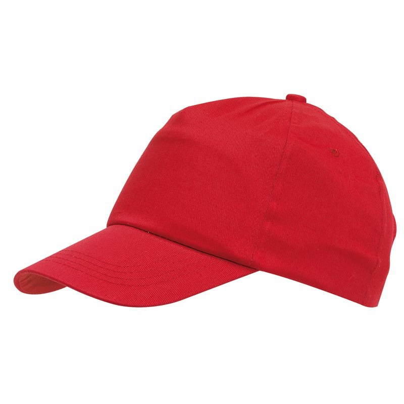 5-panel baseballcap rood met klittenbandsluiting voor volwassenen