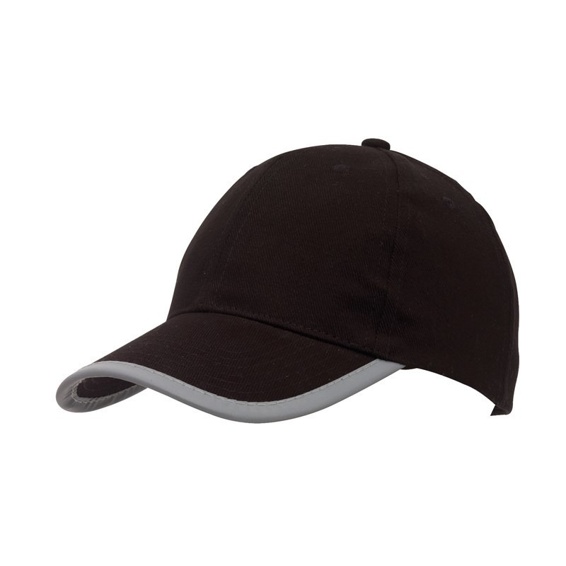 5-panel baseballcap zwart met reflecterende rand voor volwassenen