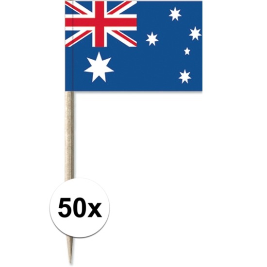 50x Cocktailprikkers Australi? 8 cm vlaggetje landen decoratie