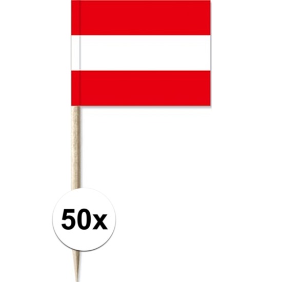 50x Cocktailprikkers Oostenrijk 8 cm vlaggetje landen decoratie