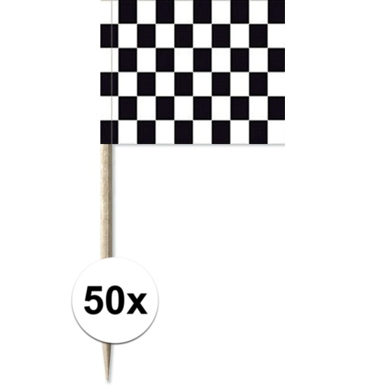 50x Cocktailprikkers race/finish vlag 8 cm vlaggetjes decoratie