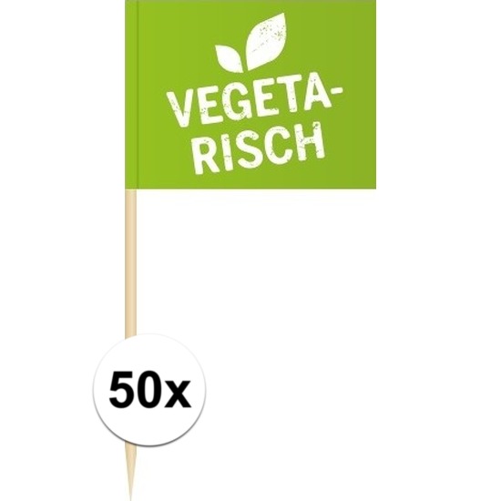 50x Cocktailprikkers Vegetarisch 8 cm vlaggetjes