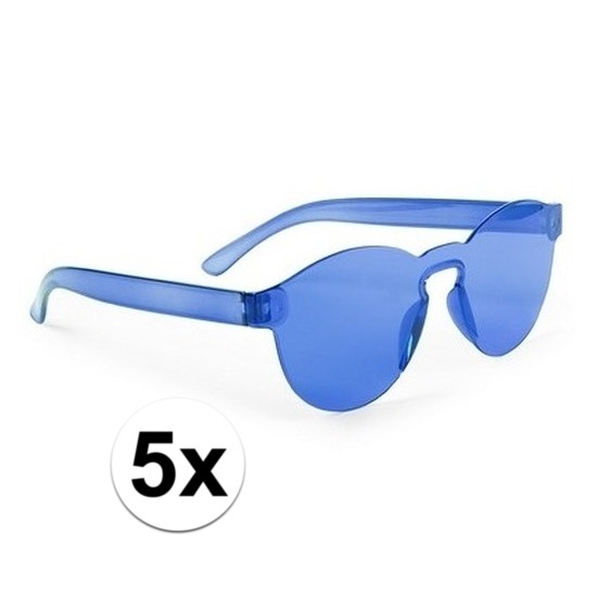 5x Blauwe verkleed zonnebrillen voor volwassenen