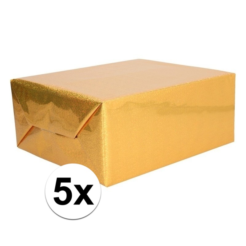 5x Holografische goud metallic folie - inpakpapier 70 x 150 cm