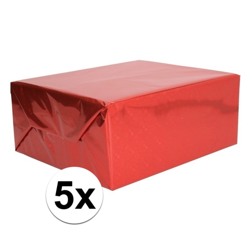 5x Holografische rood metallic folie - inpakpapier 70 x 150 cm