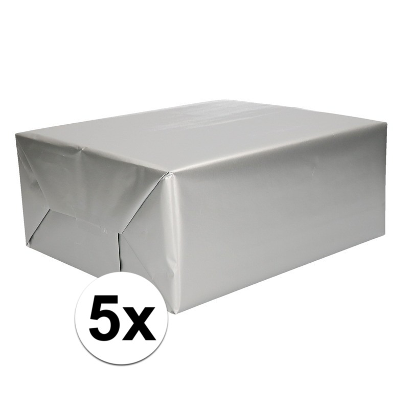 5x Inpakpapier/cadeaupapier zilver 200 x 70 cm op rol