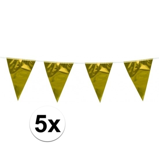 5x stuks Vlaggenlijn metallic goud 10 meter