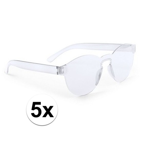 5x Transparante verkleed zonnebrillen voor volwassenen