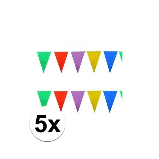 5x Vlaggenlijnen gekleurde vlaggetjes van 10 meter