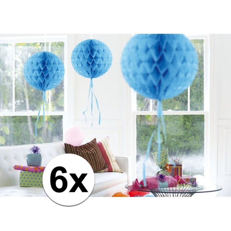 6x feestversiering decoratie bollen baby blauw 30 cm