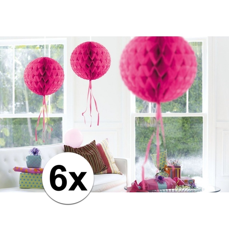 6x feestversiering decoratie bollen fel roze 30 cm