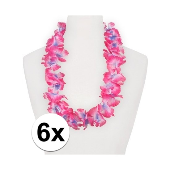 6x Hawaii kransen roze/paars