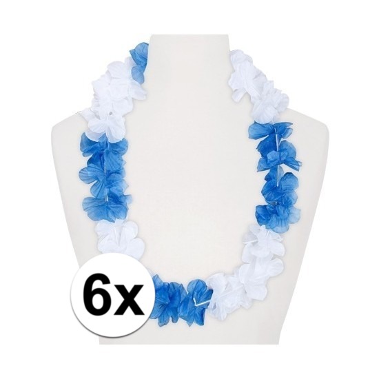6x Hawaii kransen wit/blauw