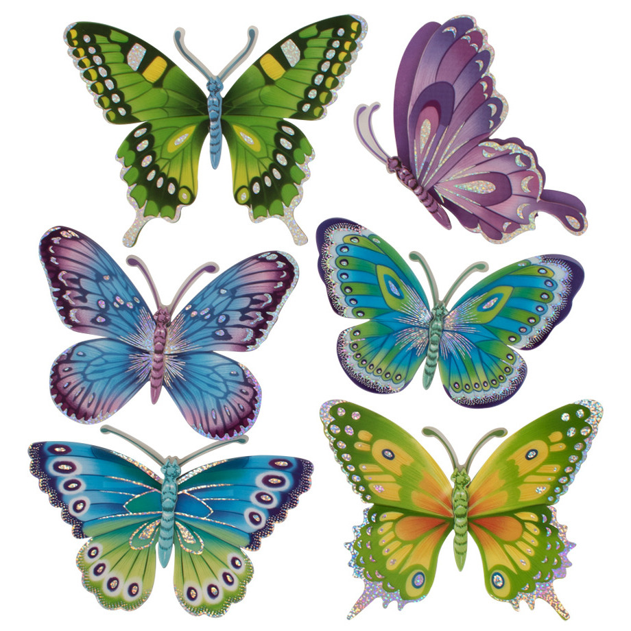 6x stuks decoratie vlinders stickers 12 cm