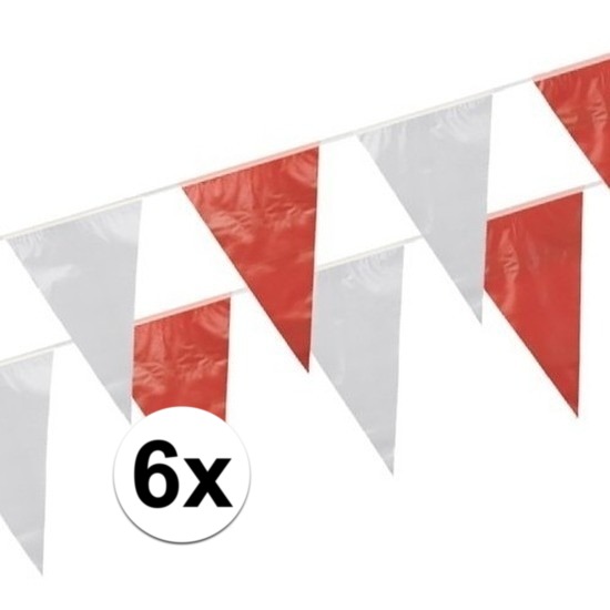 6x Vlaggenlijnen rood/wit 10 meter