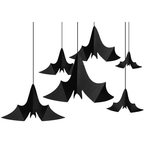 6x Zwarte vleermuizen hangdecoraties van papier