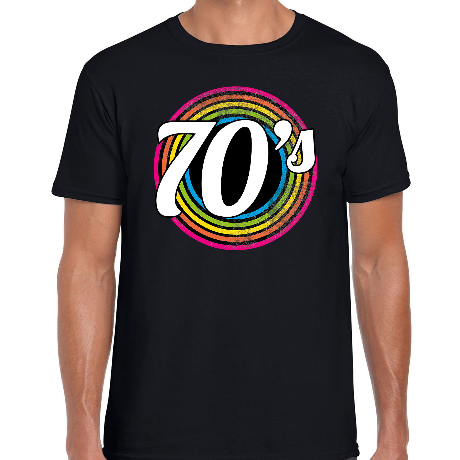 70s / seventies verkleed t-shirt zwart voor heren - 70s, 80s party verkleed outfit
