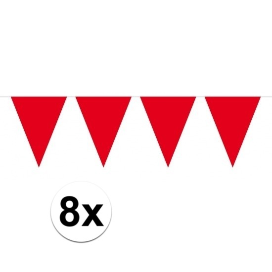8 stuks Vlaggenlijnen/slingers XXL rood 10 meter