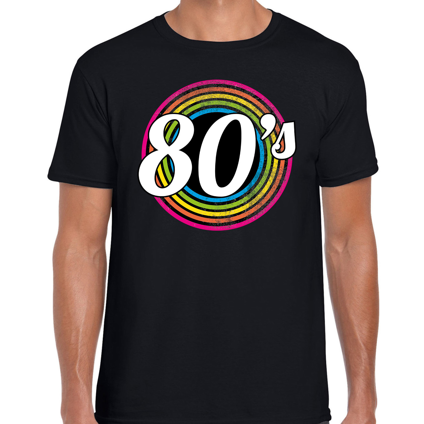 80s / eighties verkleed t-shirt zwart voor heren - 70s, 80s party verkleed outfit