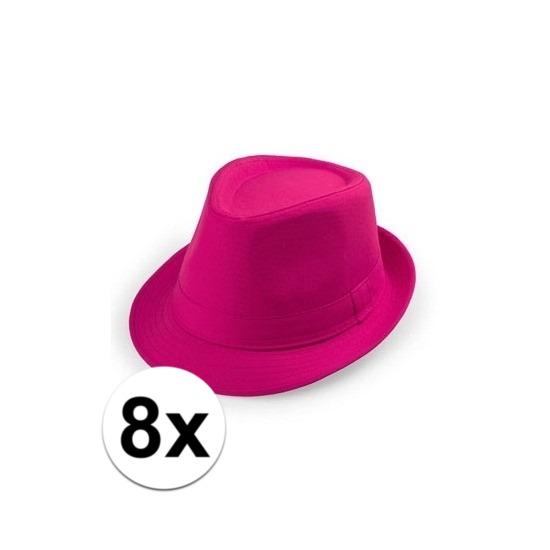 8x Voordelige roze trilby hoedjes