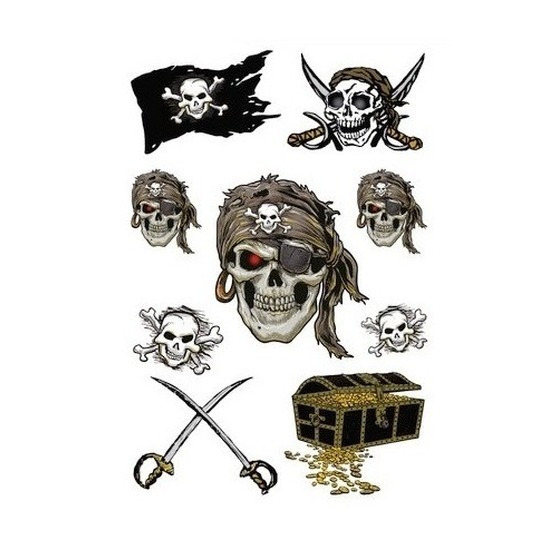 9x Piraten thema stickers met glitters