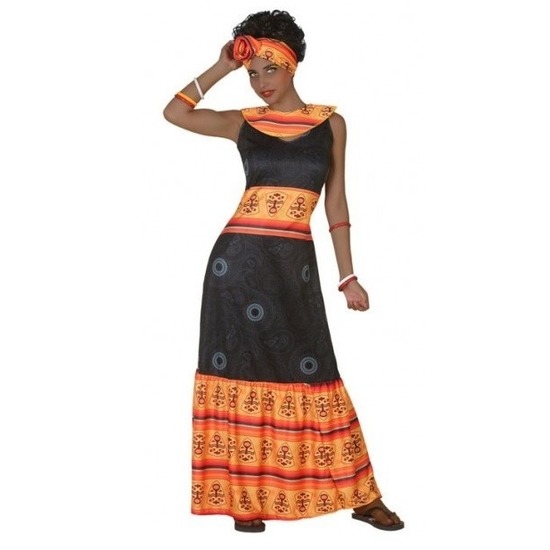Afrikaanse jurk verkleed kostuum zwart/oranje voor dames