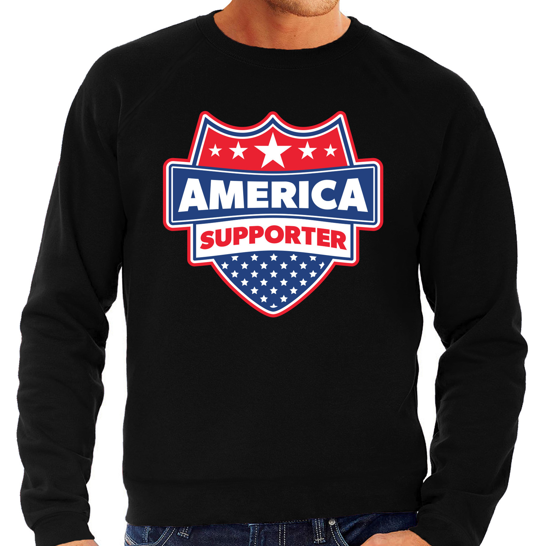 Amerika / America schild supporter sweater zwart voor heren