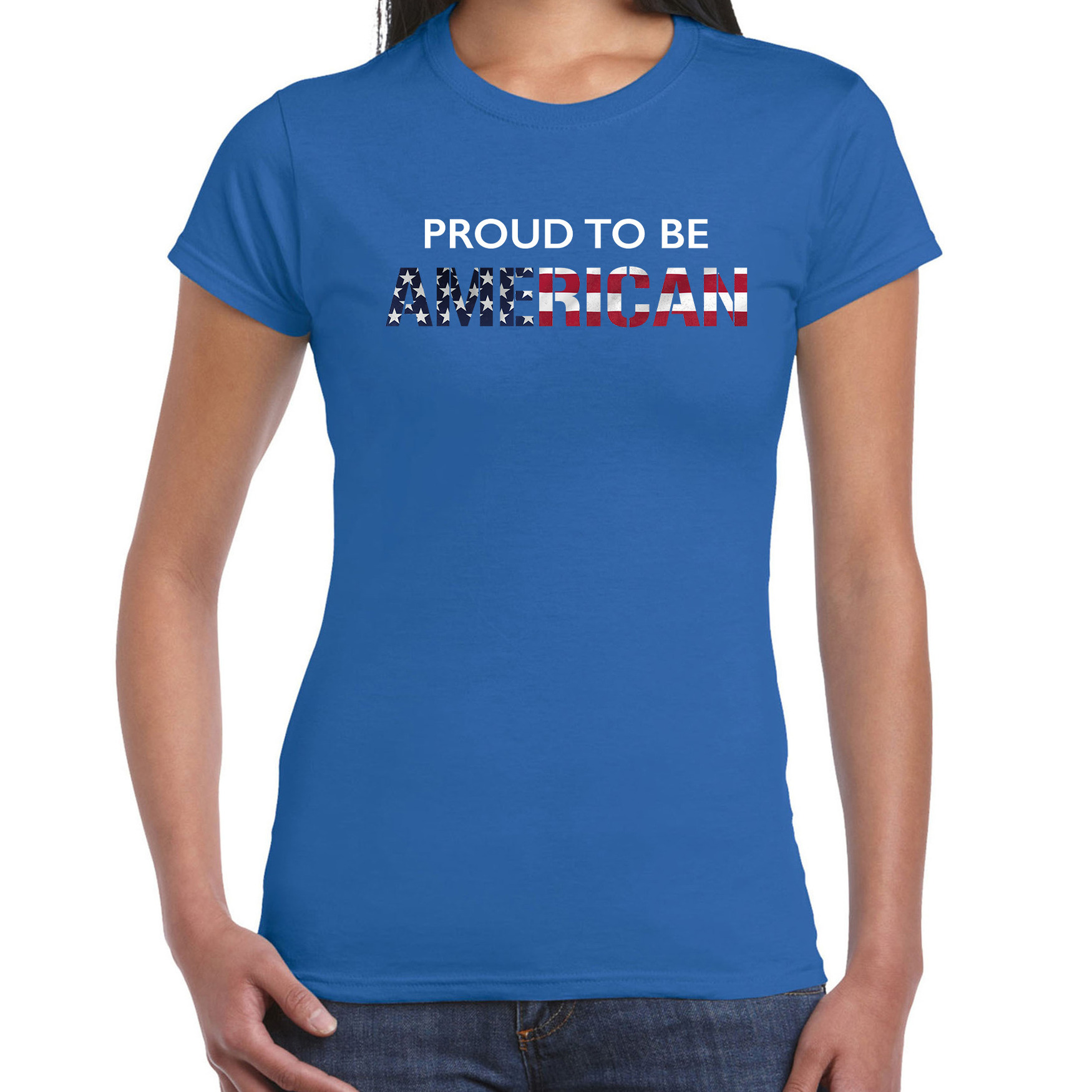 Amerika Proud to be American landen t-shirt blauw dames
