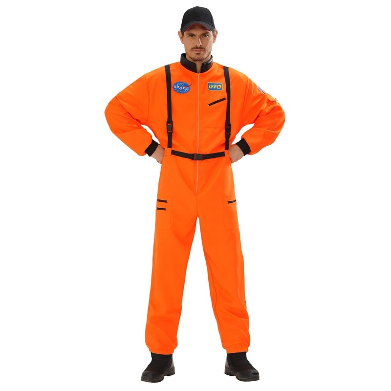Astronauten kostuum oranje voor heren