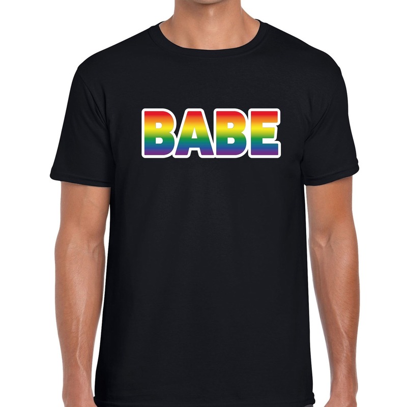 Babe regenboog gay pride shirt zwart voor heren