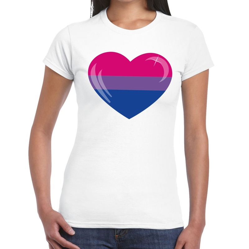 Bi hart gay pride t-shirt wit voor dames