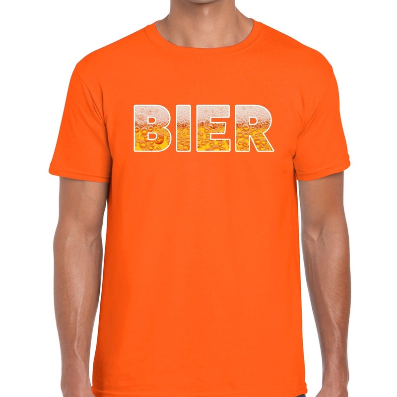 Bier tekst t-shirt oranje heren