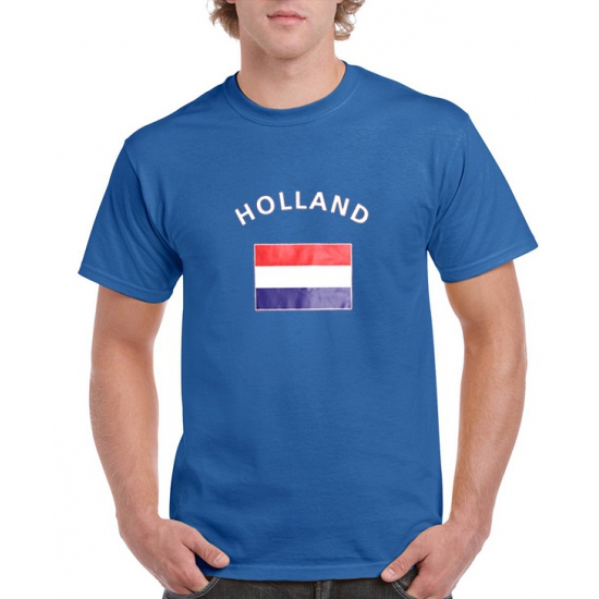 Blauw heren t-shirt met de vlag van Nederland