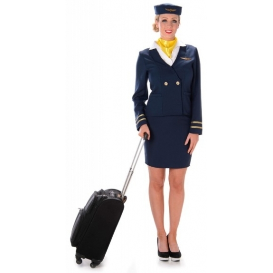 Blauw stewardessen pakje verkleedkleding voor dames