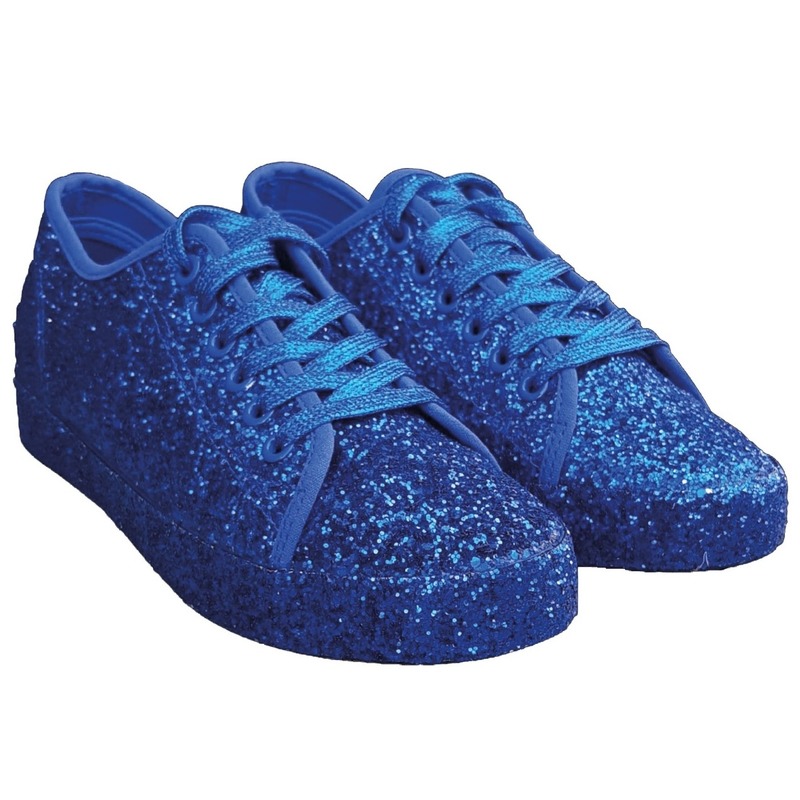 Blauwe glitter disco sneakers/schoenen voor dames