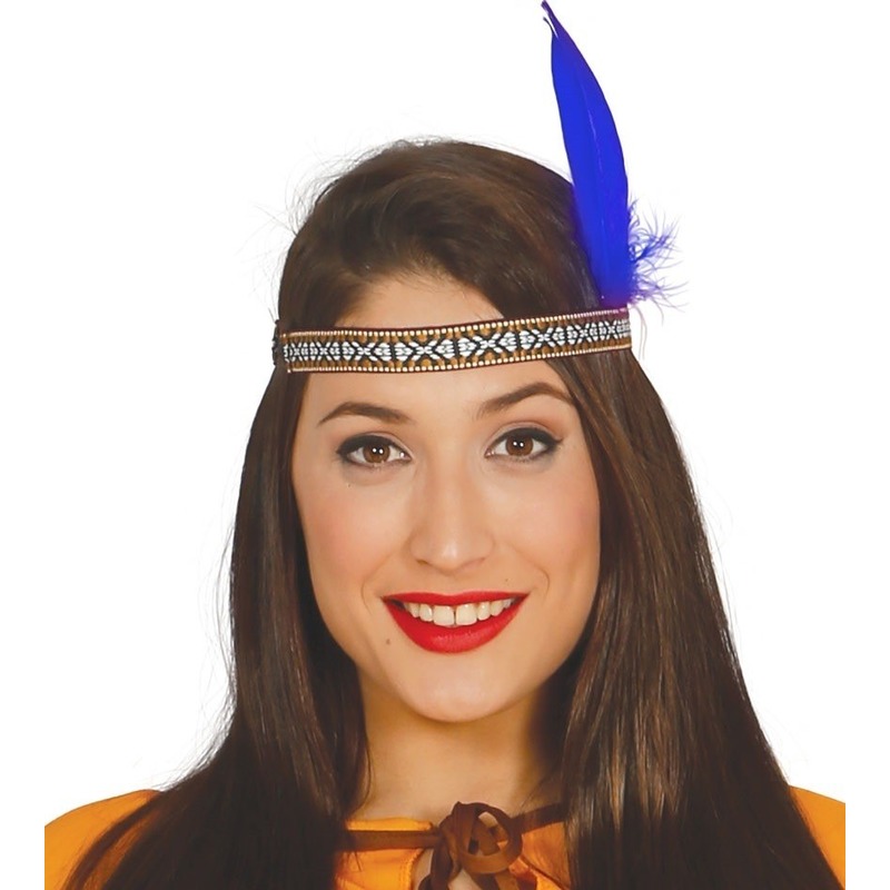Blauwe Indianen veer verkleed accessoire