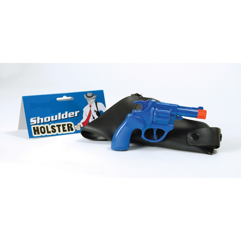 Blauwe revolver met schouder holster 16 cm