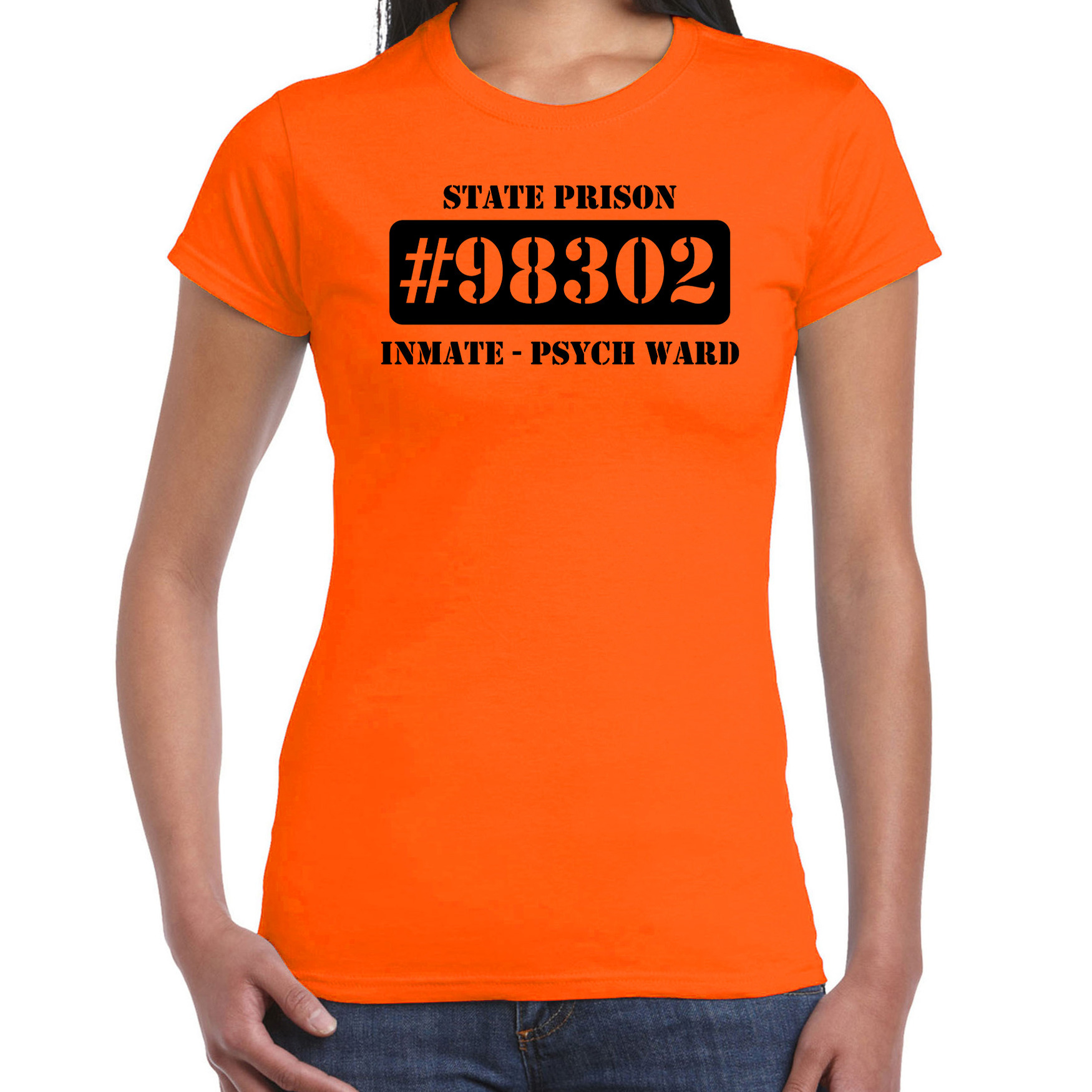 Boeven / gevangenen psych ward verkleed shirt oranje dames